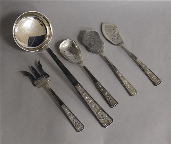 Assorted minor silver items including napkin rings, timepiece, sugar caster and condiments etc.